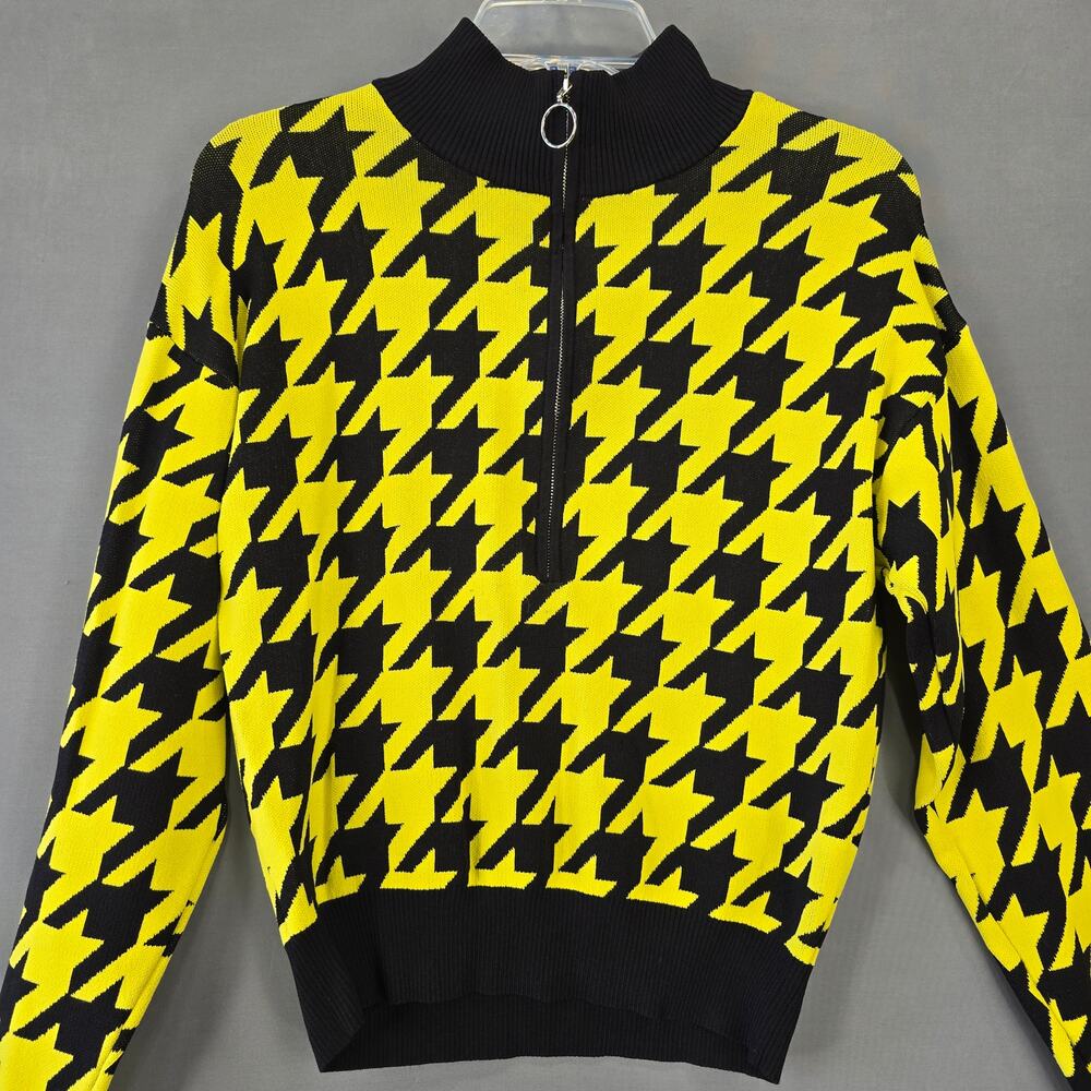 Gabrielle Union Yellow Black Sweater Long Sleeves Zip Mock Turtleneck Women's M